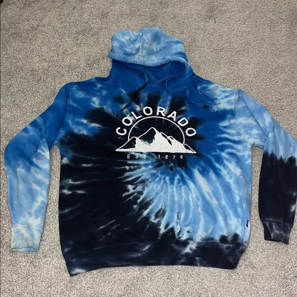 Blue 2 Tone Colorado 1876 Tie dye hooded hoodie hippie sweatshirt L